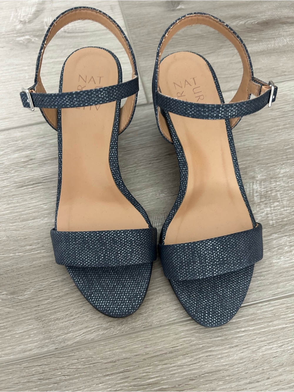 Naturalizer Textured Navy Ankle-Strap Sandals